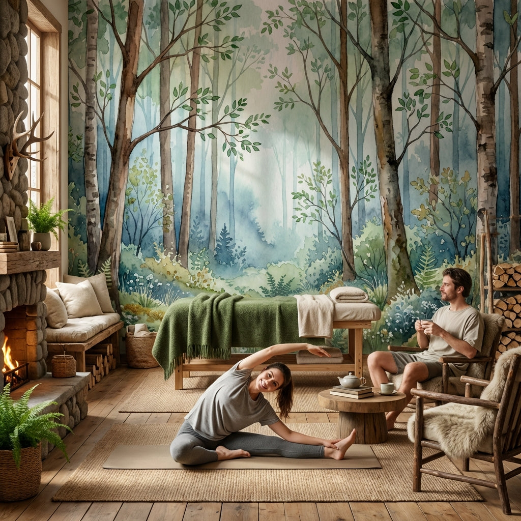 Shades Of Green Wallpaper Watercolor Trees Wall Mural