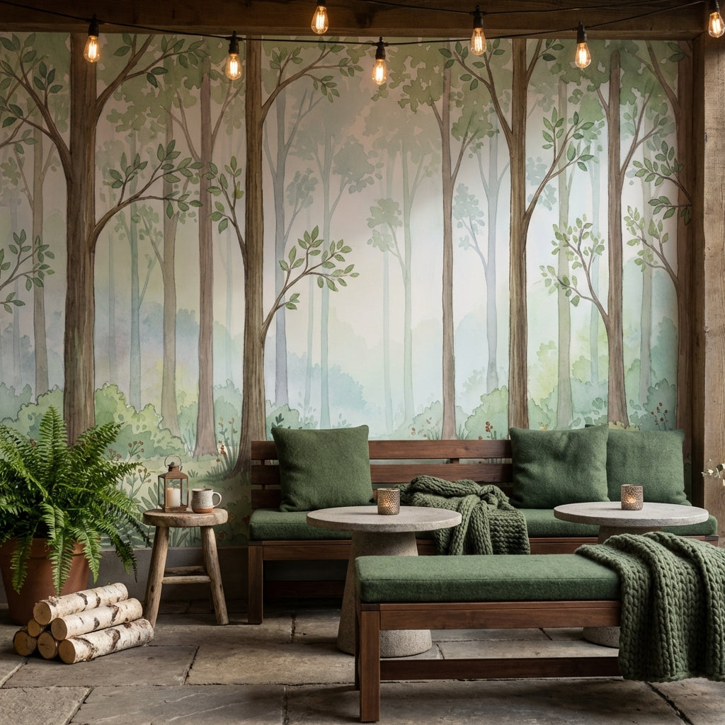 Forest Wallpaper Trees Greenery Removable Wall Decor