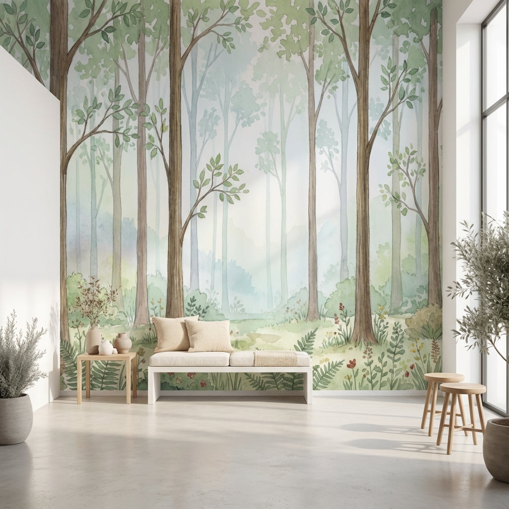 Forest Wallpaper Trees Greenery Removable Wall Decor