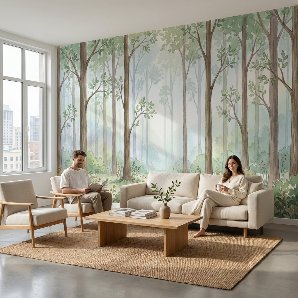 Forest Wallpaper Trees Greenery Removable Wall Decor