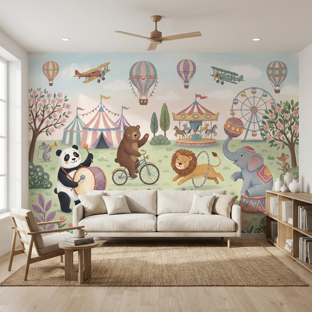 Circus Wallpaper Animals Playful Wall Mural