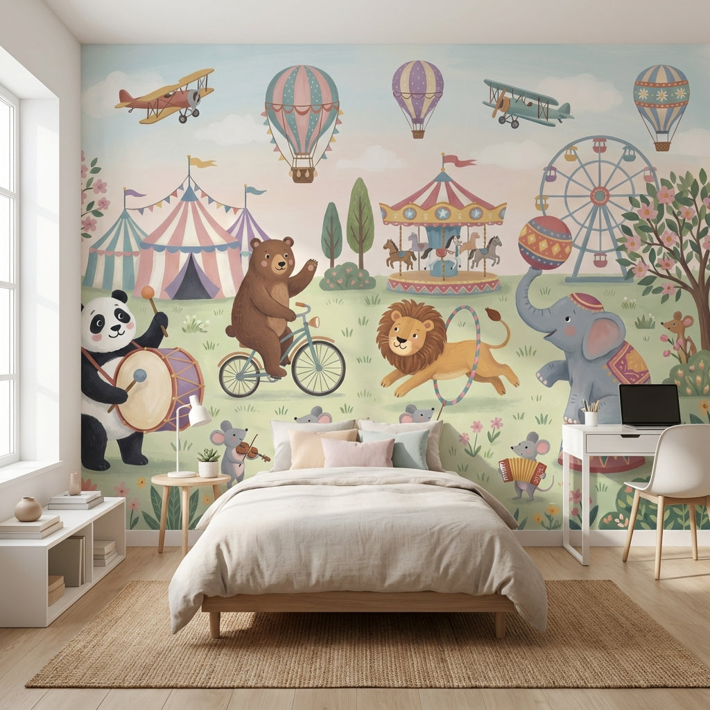 Circus Wallpaper Animals Playful Wall Mural