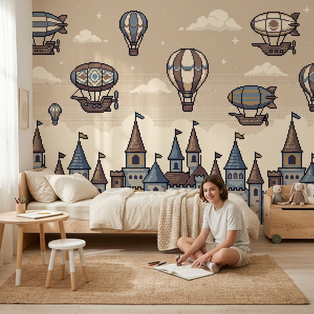 Hot Air Balloons Wallpaper Castle Vintage Wall Mural