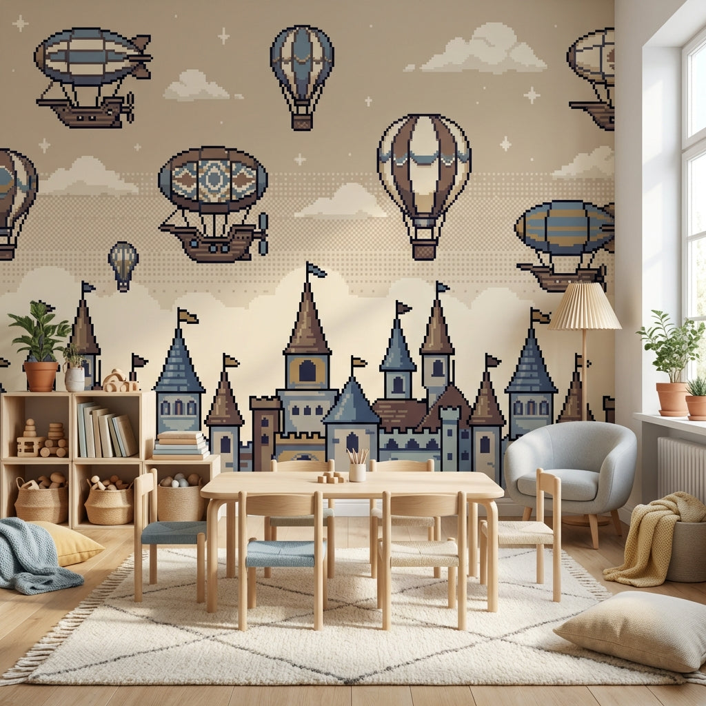 Hot Air Balloons Wallpaper Castle Vintage Wall Mural