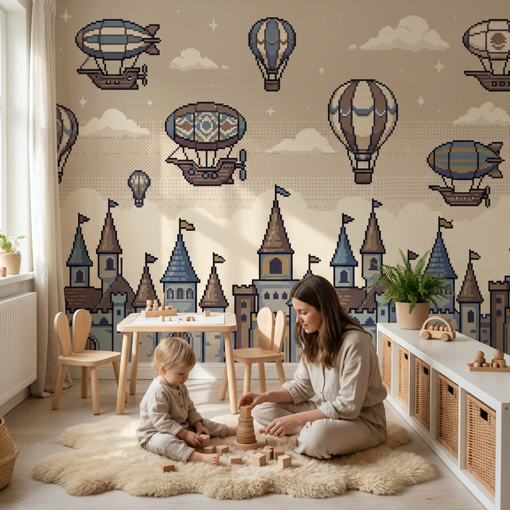 Hot Air Balloons Wallpaper Castle Vintage Wall Mural