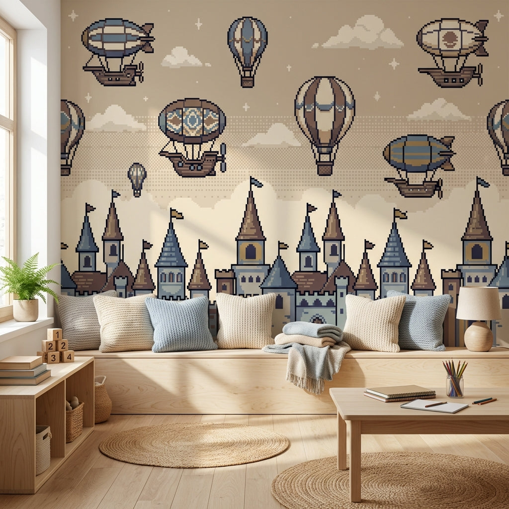 Hot Air Balloons Wallpaper Castle Vintage Wall Mural