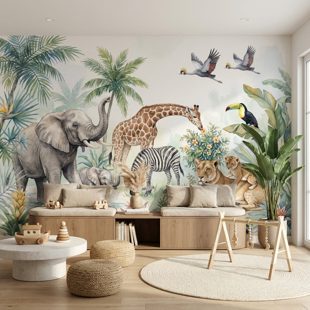 Jungle Animals Wallpaper Nature Tropical Wall Mural