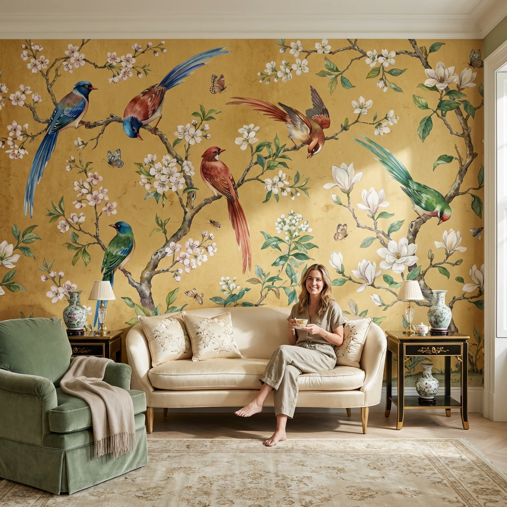 Birds Wallpaper Floral Vintage Wall Mural