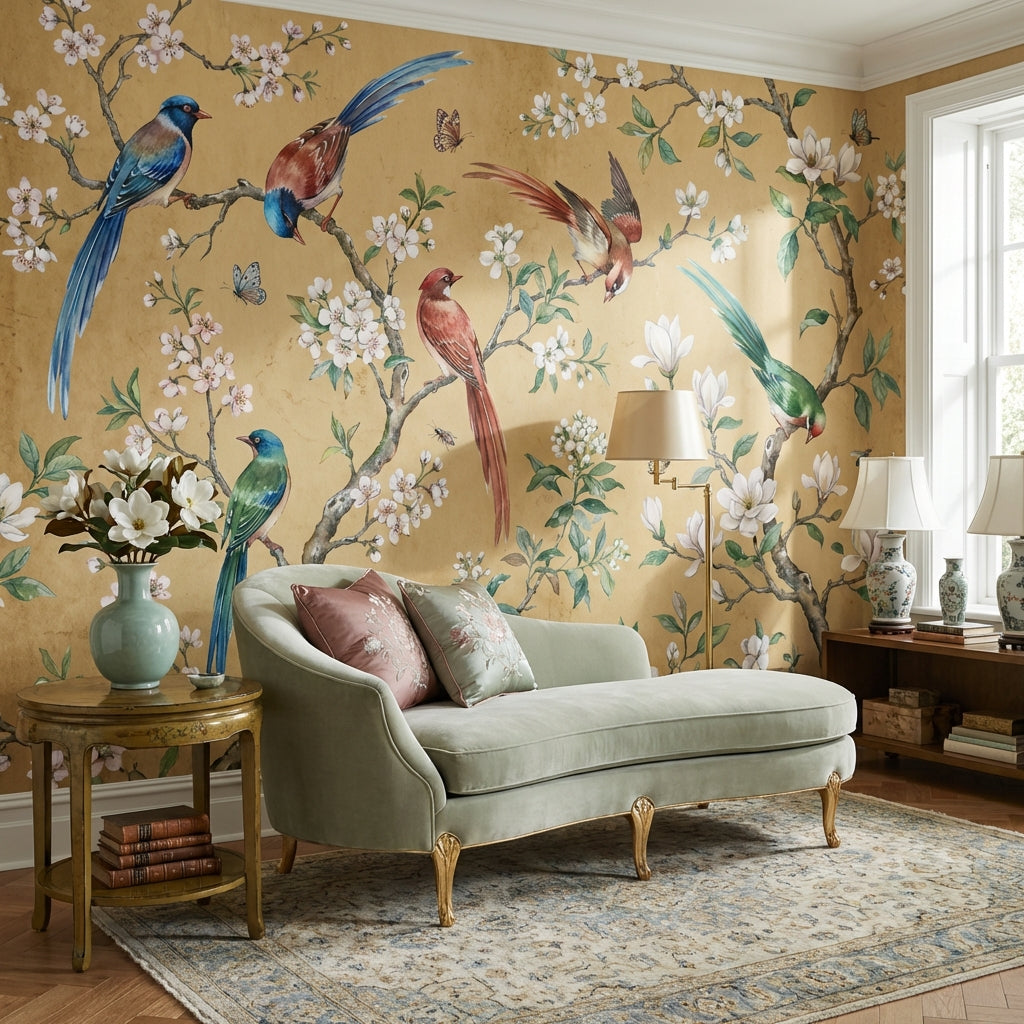 Birds Wallpaper Floral Vintage Wall Mural