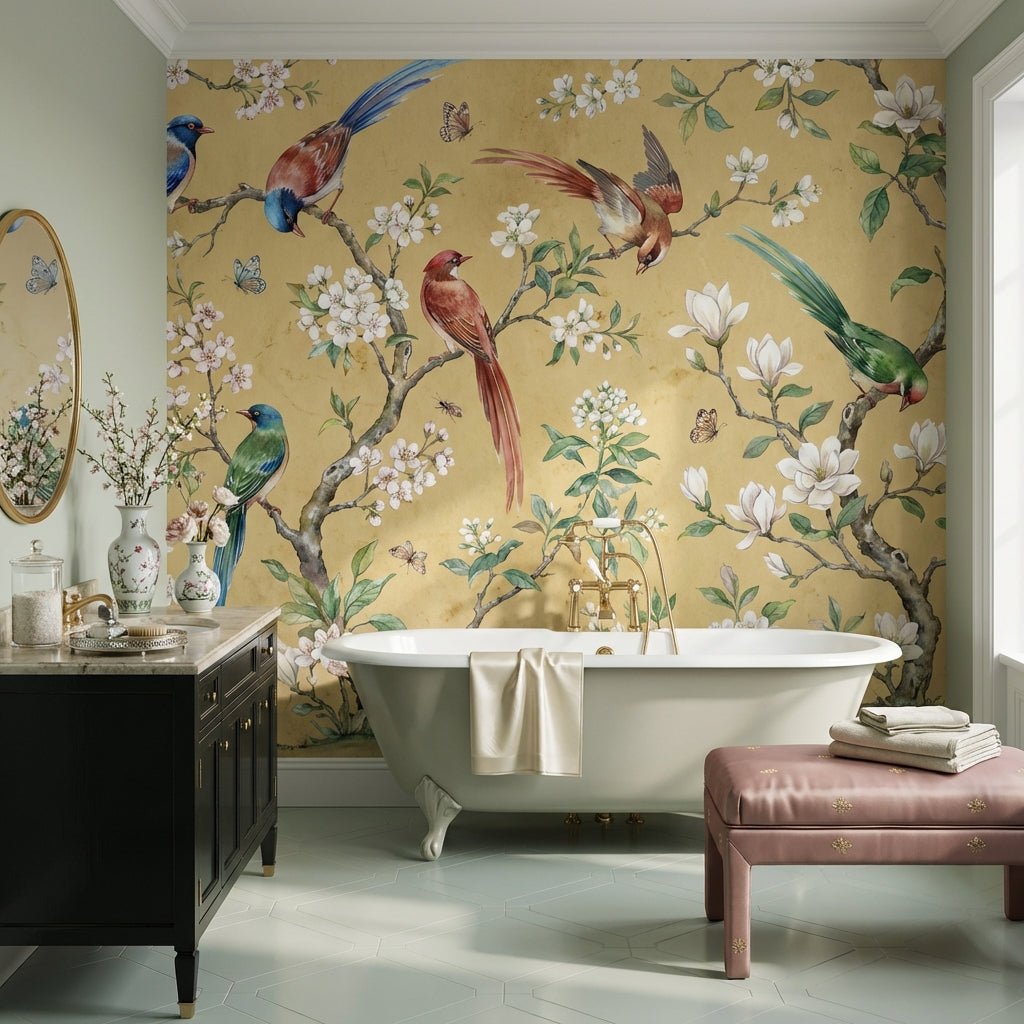 Birds Wallpaper Floral Vintage Wall Mural