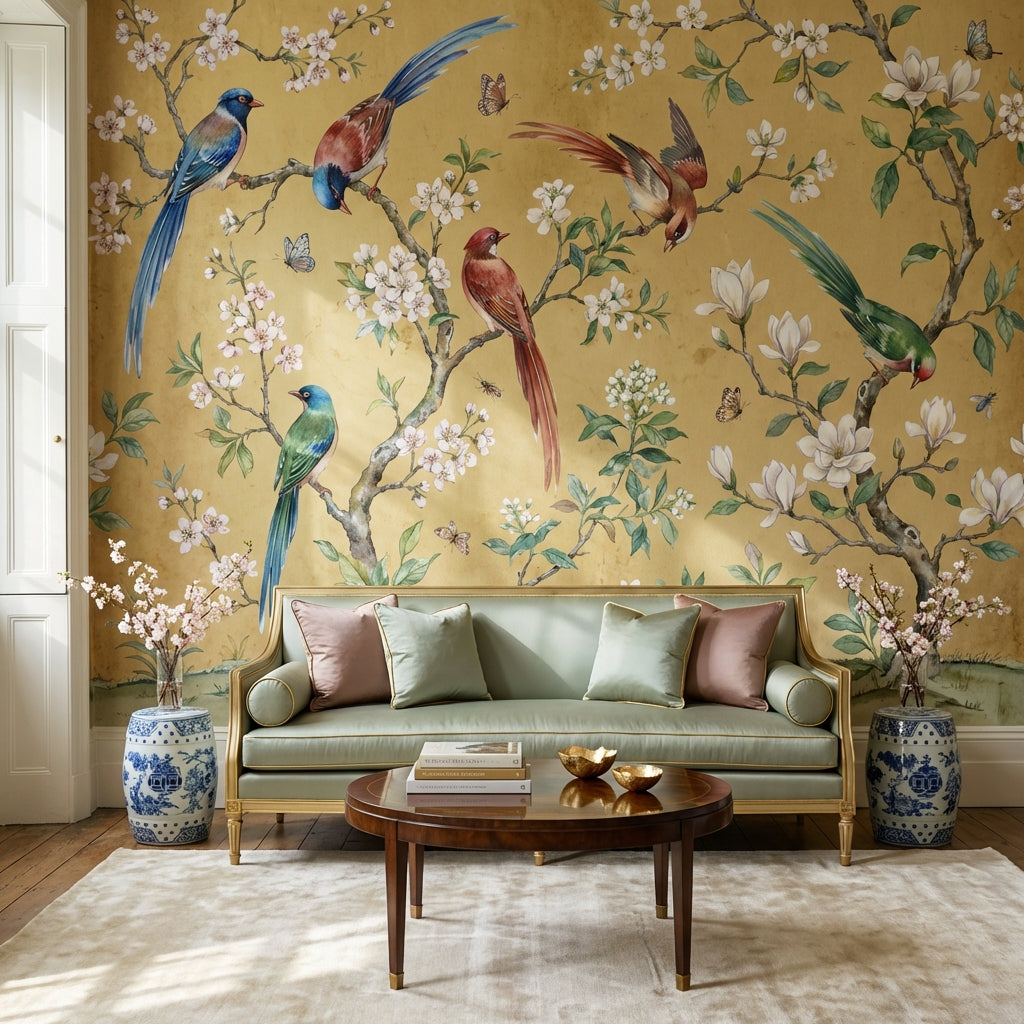 Birds Wallpaper Floral Vintage Wall Mural