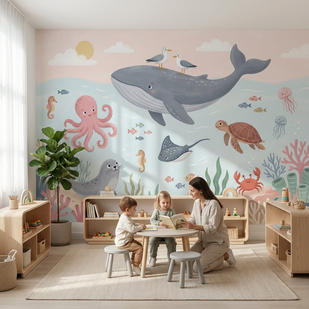 Underwater Wallpaper Cartoon Whimsical Wall Mural