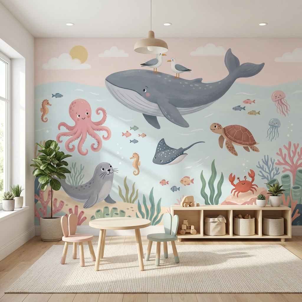 Underwater Wallpaper Cartoon Whimsical Wall Mural