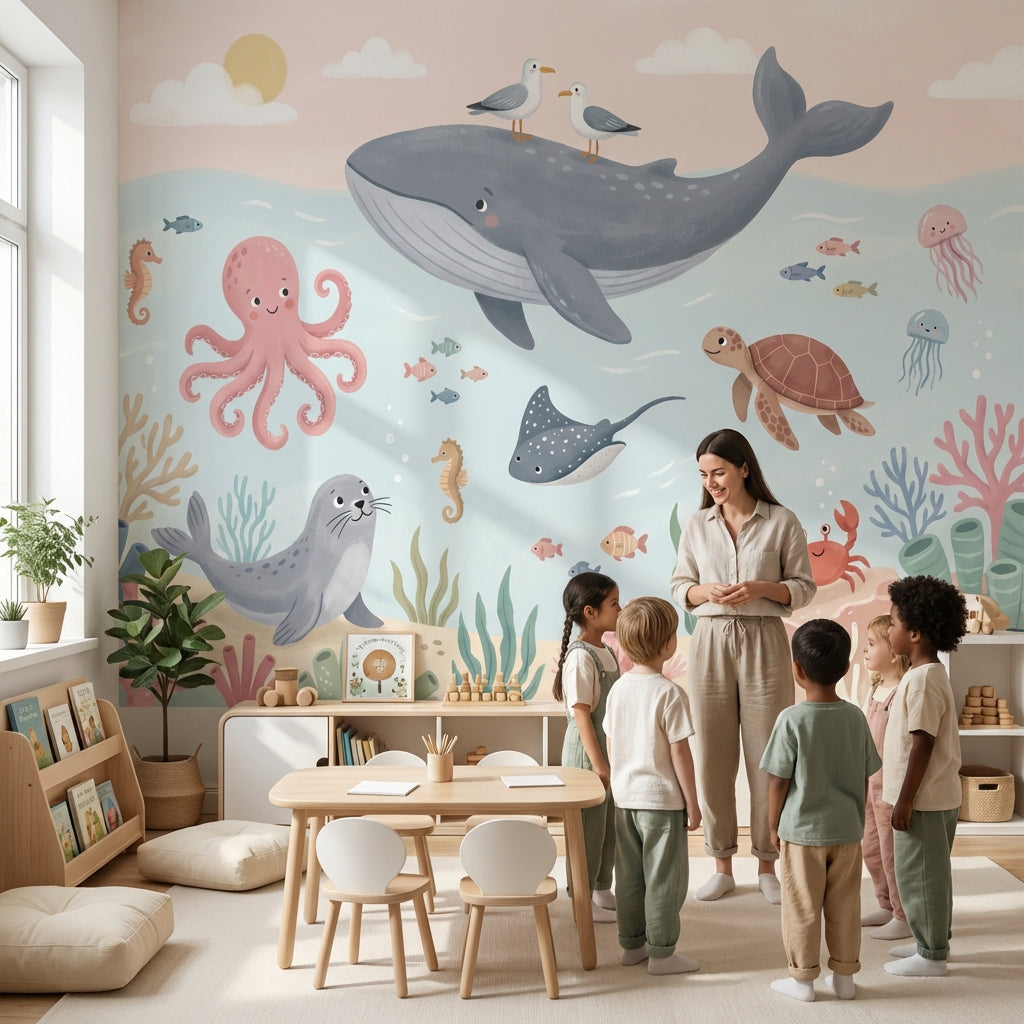 Underwater Wallpaper Cartoon Whimsical Wall Mural