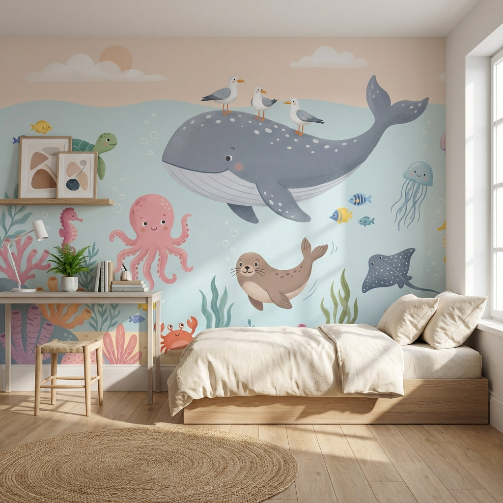Underwater Wallpaper Sea Creatures Whimsical Wall Mural