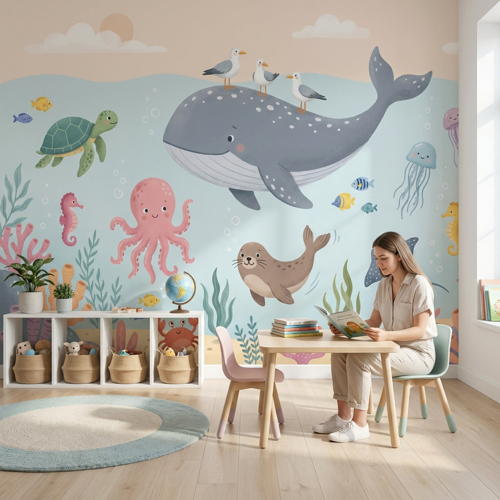 Underwater Wallpaper Sea Creatures Whimsical Wall Mural