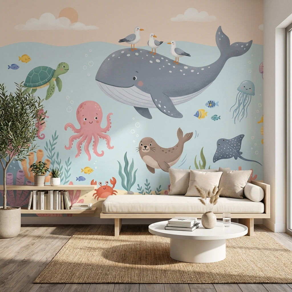 Underwater Wallpaper Sea Creatures Whimsical Wall Mural