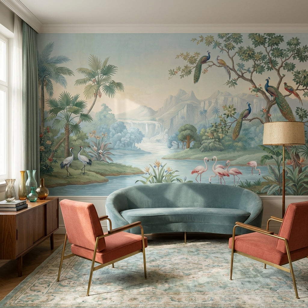 Tropical Birds Wallpaper Vintage River Wall Mural