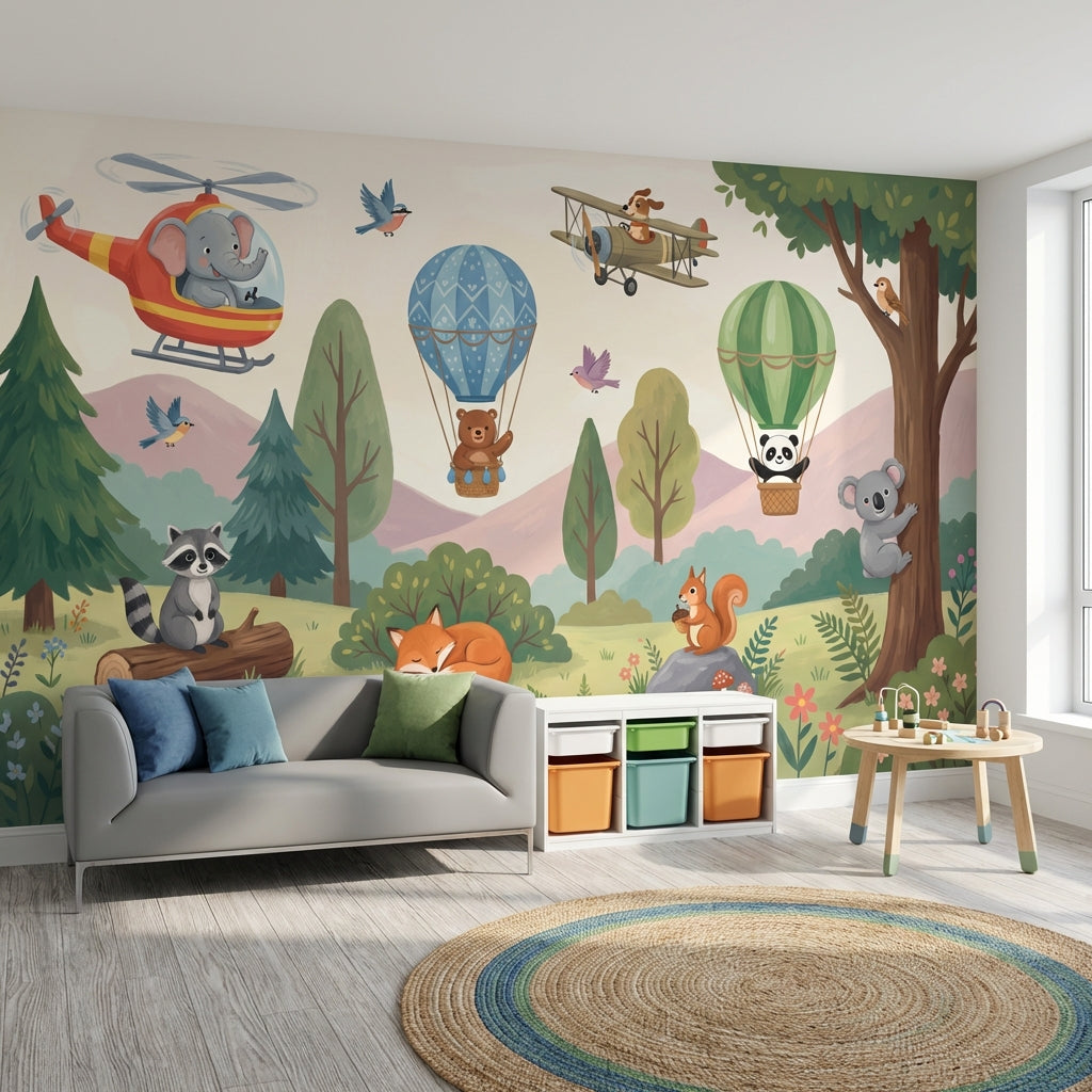 Forest Animals Wallpaper Cartoon Whimsical Wall Mural