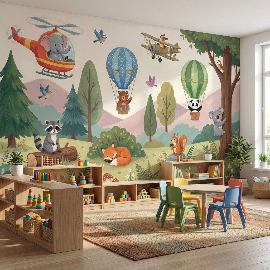 Forest Animals Wallpaper Cartoon Whimsical Wall Mural