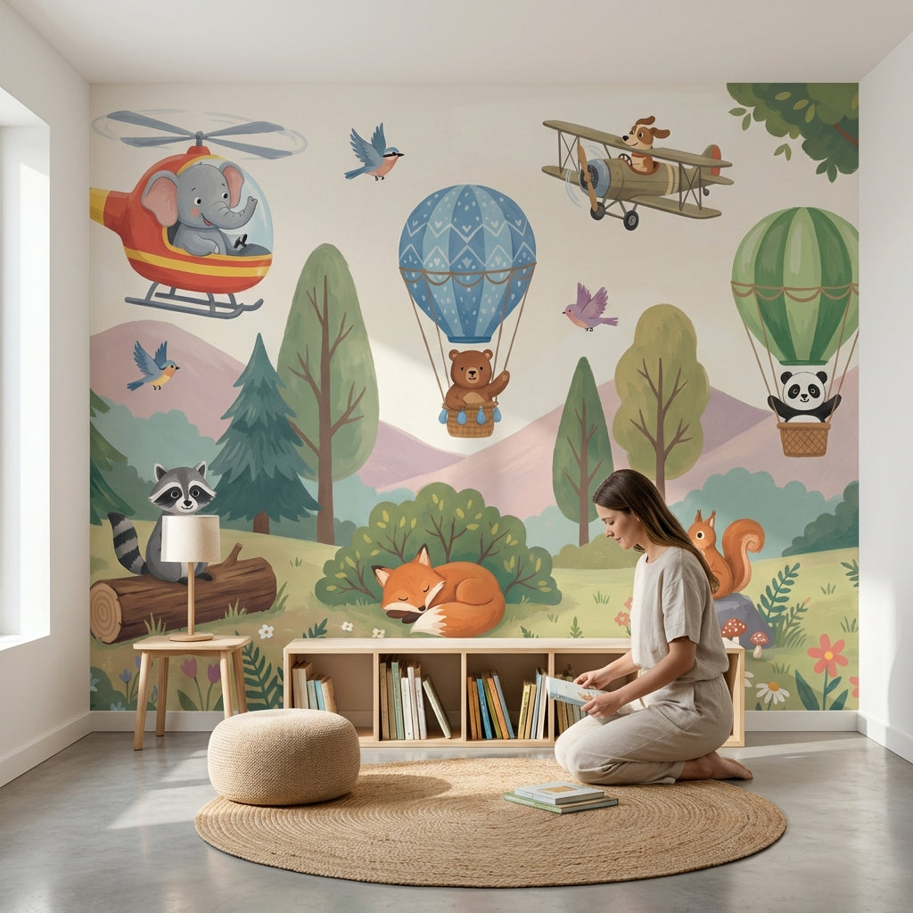 Forest Animals Wallpaper Cartoon Whimsical Wall Mural