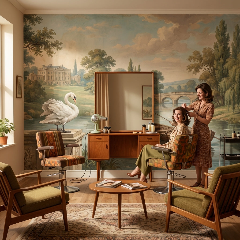 Landscape Wallpaper Swan Vintage Wall Mural
