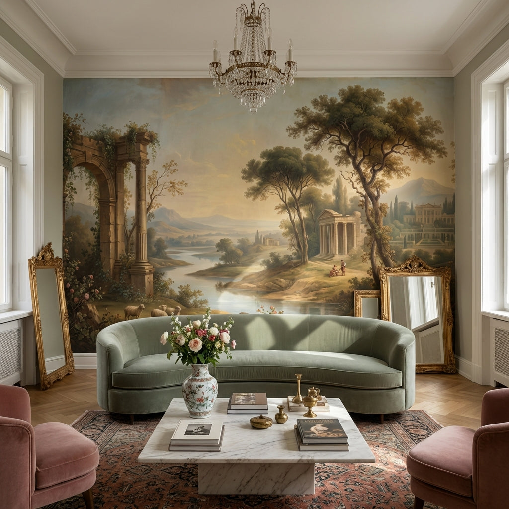 Serene Landscape Wallpaper Classic Greenery Wall Mural