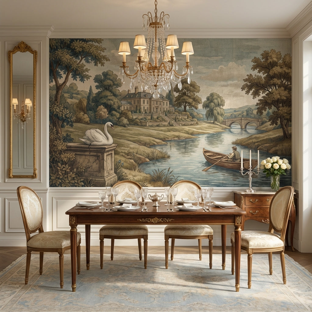 Vintage Estate Wallpaper River Swan Wall Mural