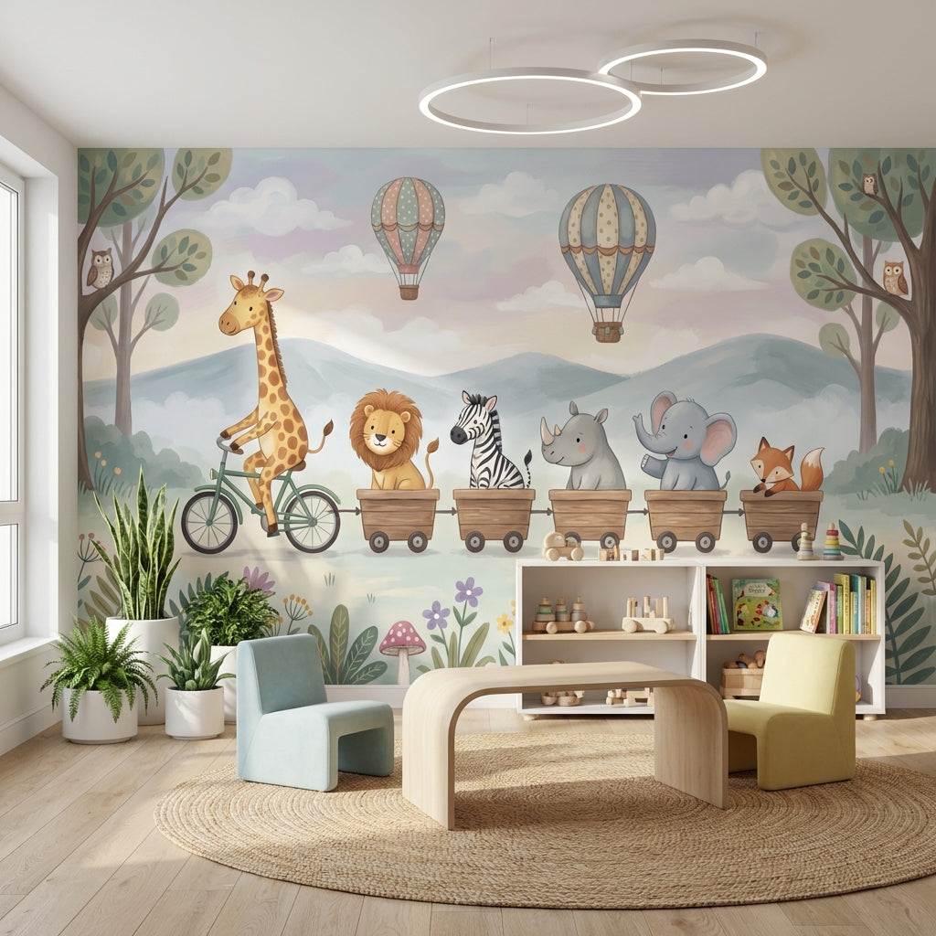 Animals Wallpaper Hot Air Balloons Playful Wall Mural