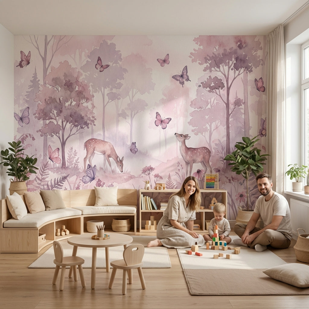 Forest Wallpaper Butterflies Deer Wall Mural