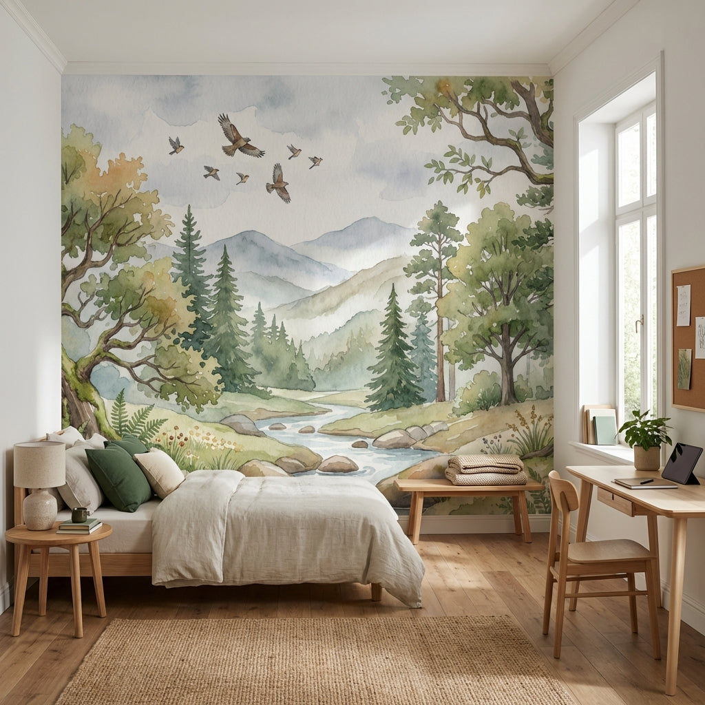 Nature Landscape Wallpaper Trees Watercolor Wall Mural