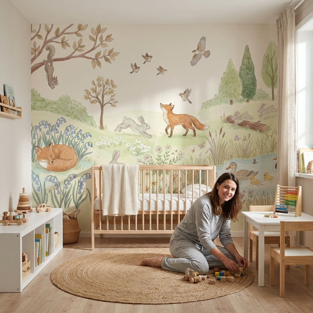 Shades Of Green Wallpaper Fox Animal Wall Mural