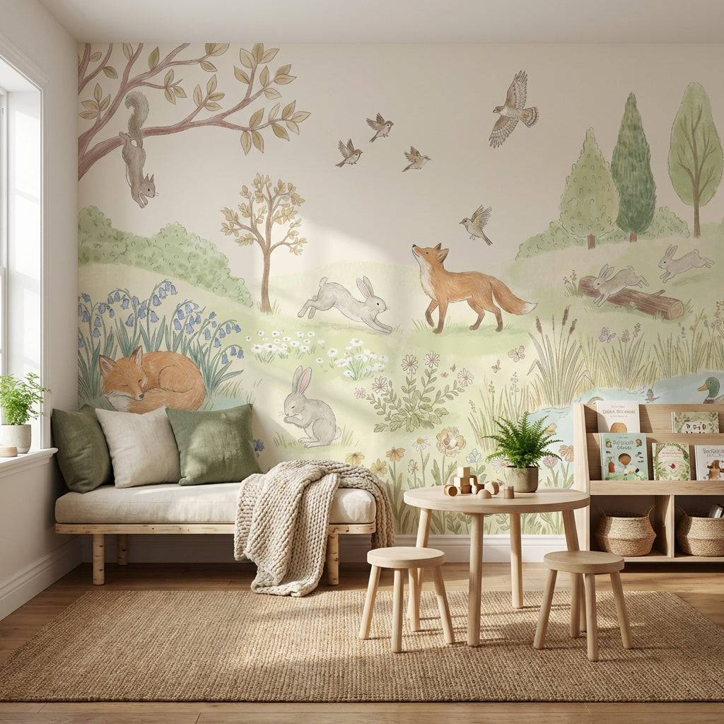 Shades Of Green Wallpaper Fox Animal Wall Mural
