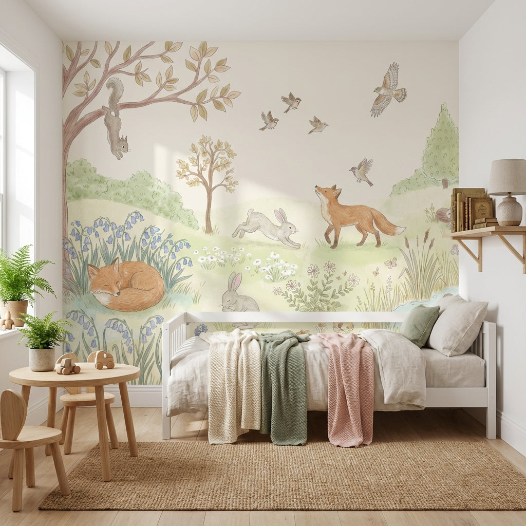 Shades Of Green Wallpaper Fox Animal Wall Mural