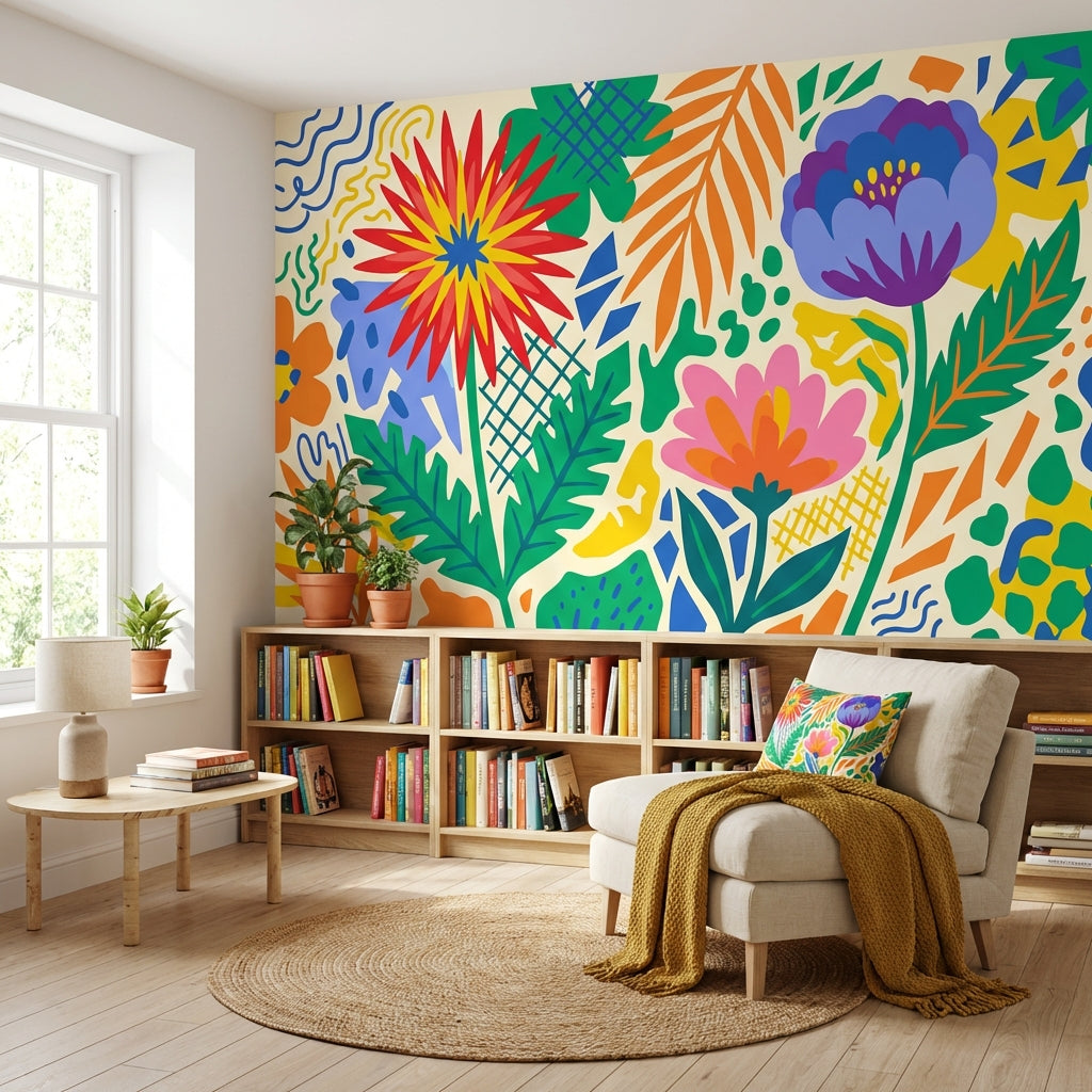 Floral Wallpaper Abstract Vibrant Removable Wall Decor