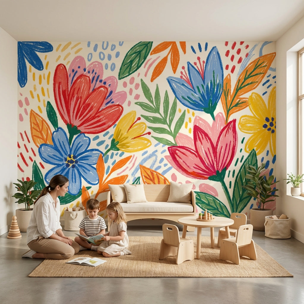 Floral Wallpaper Playful Vibrant Wall Mural