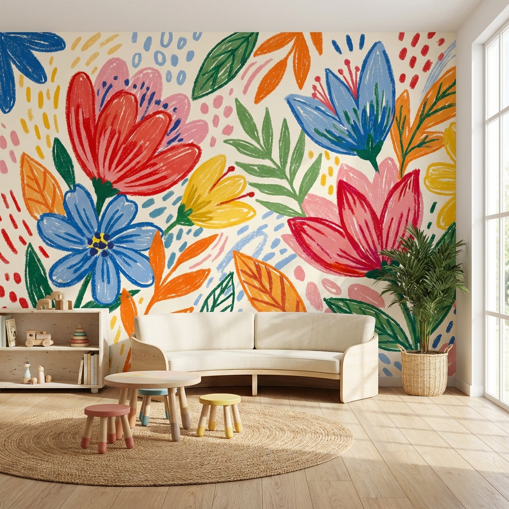 Floral Wallpaper Playful Vibrant Wall Mural