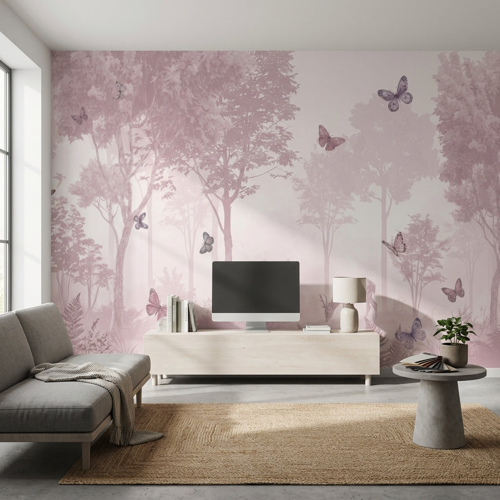 Forest Wallpaper Butterflies Deer Wall Mural