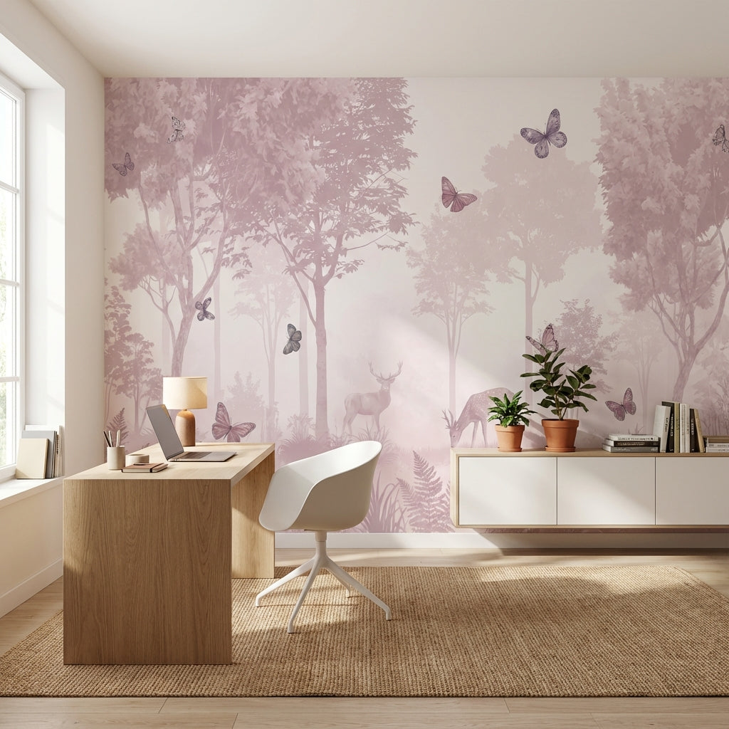 Forest Wallpaper Butterflies Deer Wall Mural