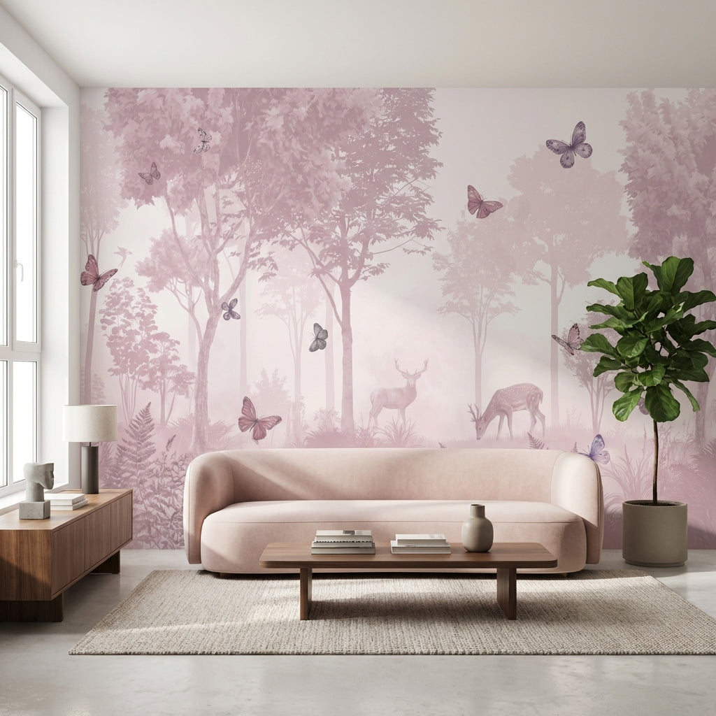 Forest Wallpaper Butterflies Deer Wall Mural