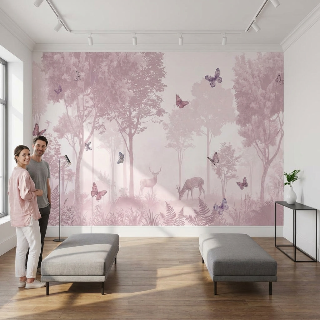 Forest Wallpaper Butterflies Deer Wall Mural