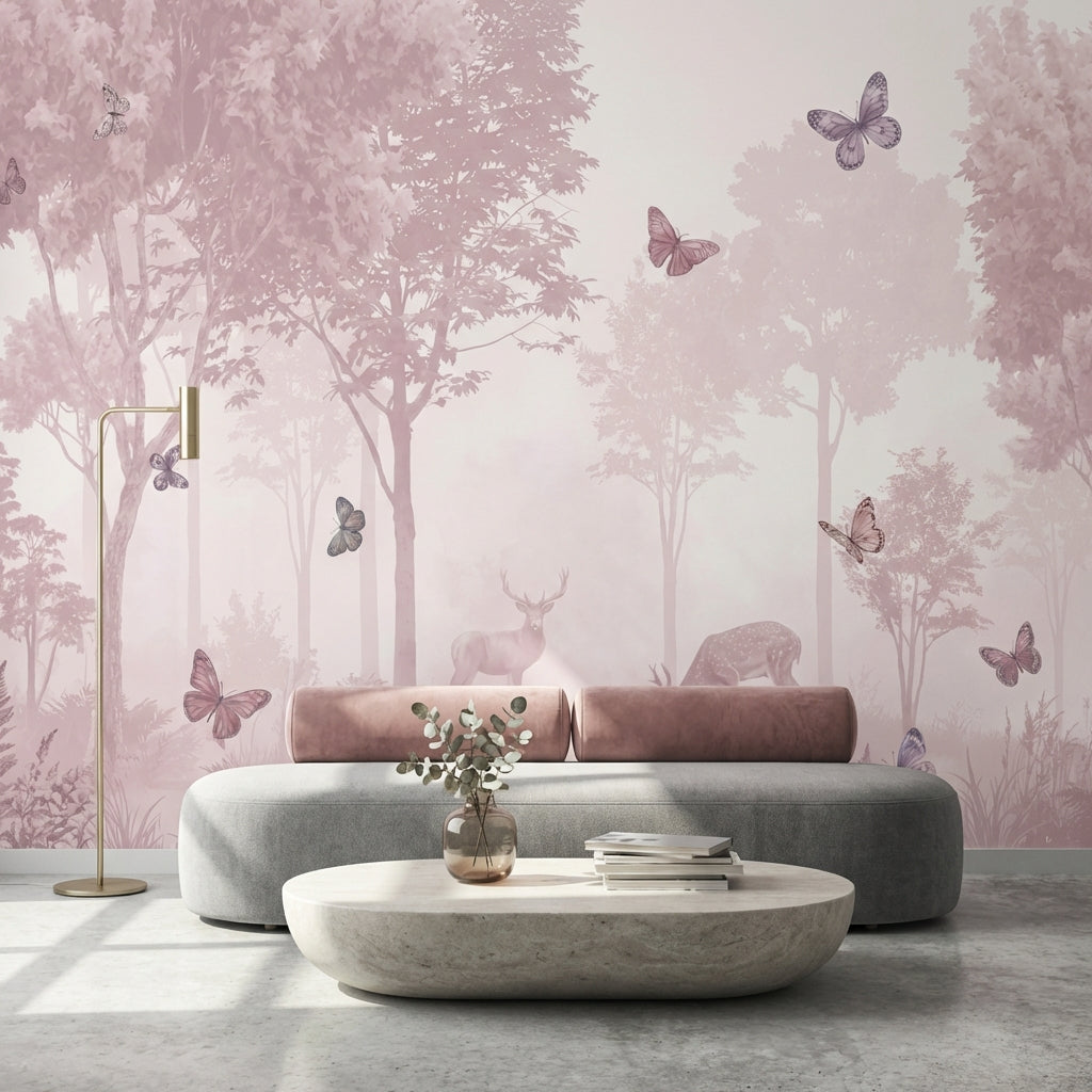 Forest Wallpaper Butterflies Deer Wall Mural