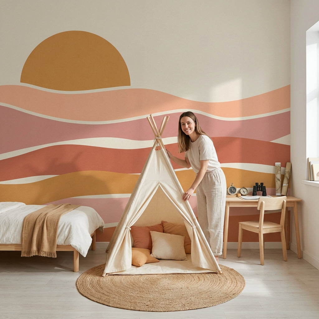 Abstract Wallpaper Sunset Geometric Wall Mural