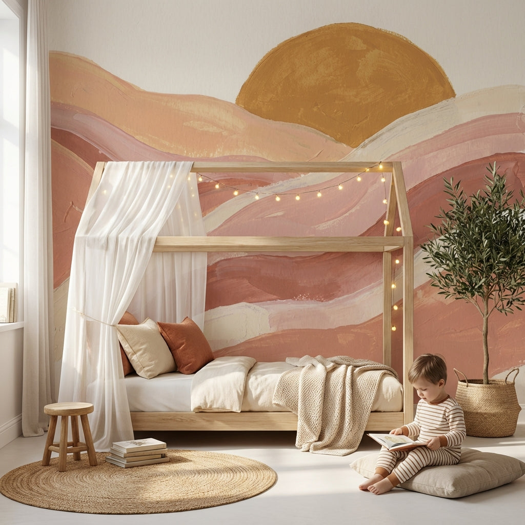 Abstract Sun Wallpaper Earth Tones Wavy Wall Mural