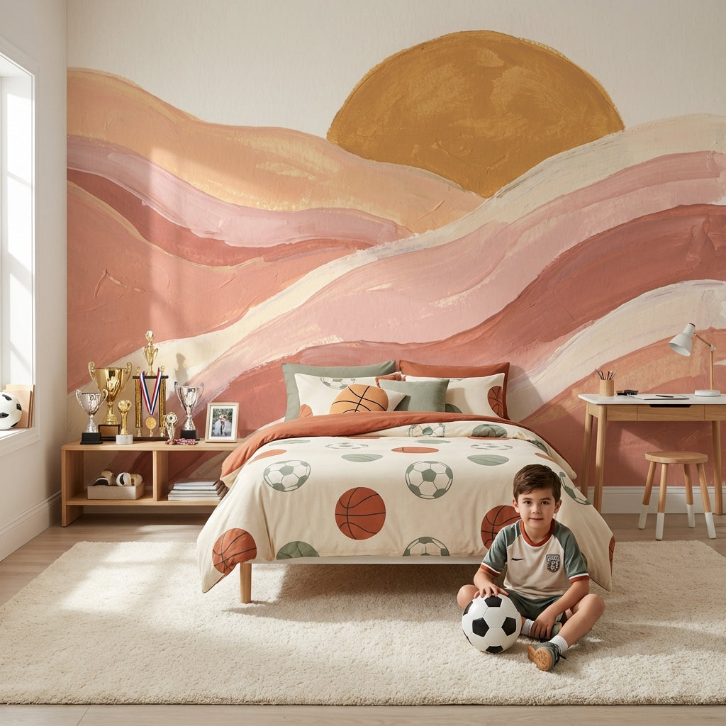 Abstract Sun Wallpaper Earth Tones Wavy Wall Mural