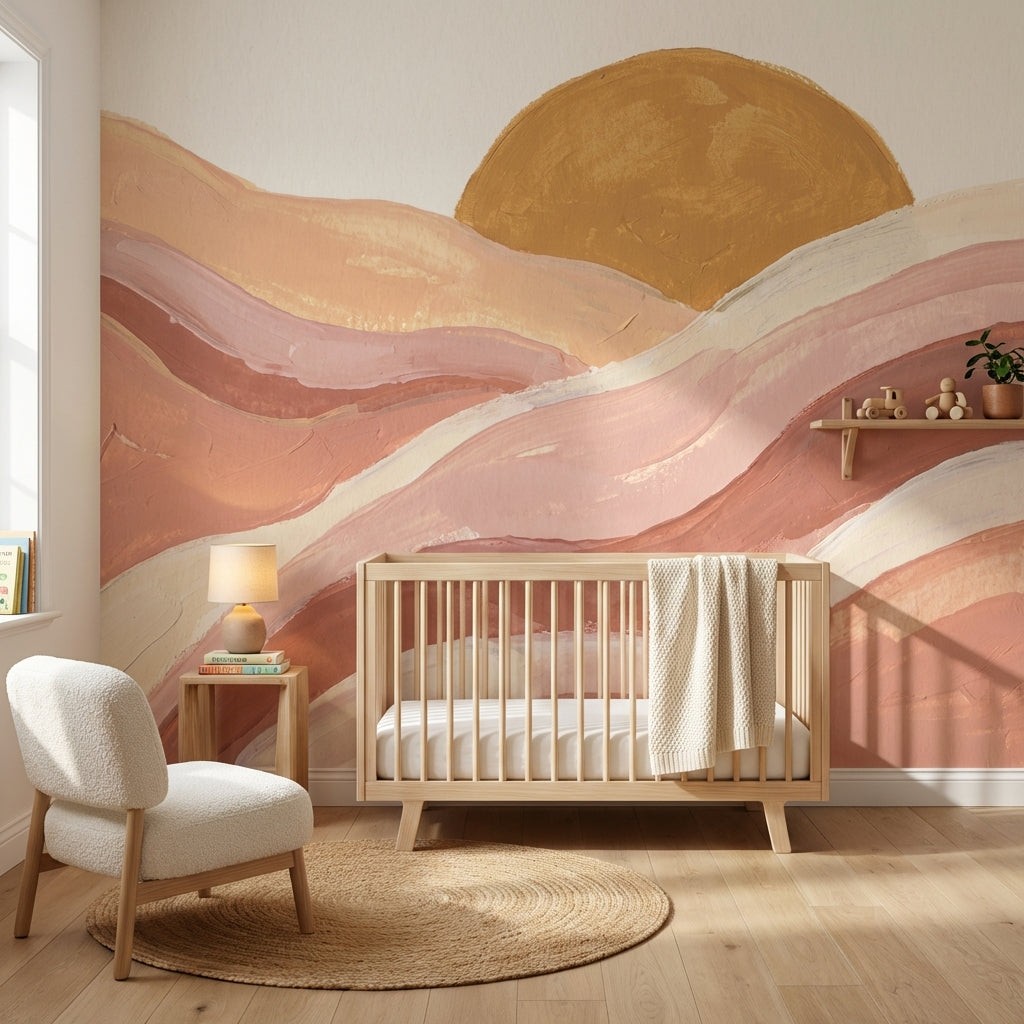 Abstract Sun Wallpaper Earth Tones Wavy Wall Mural