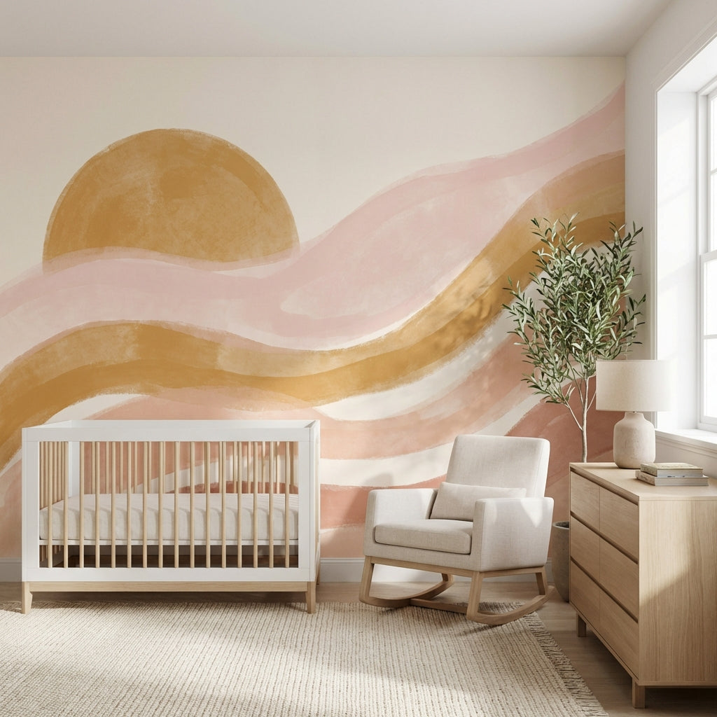 Abstract Waves Wallpaper Minimalist Geometric Wall Mural