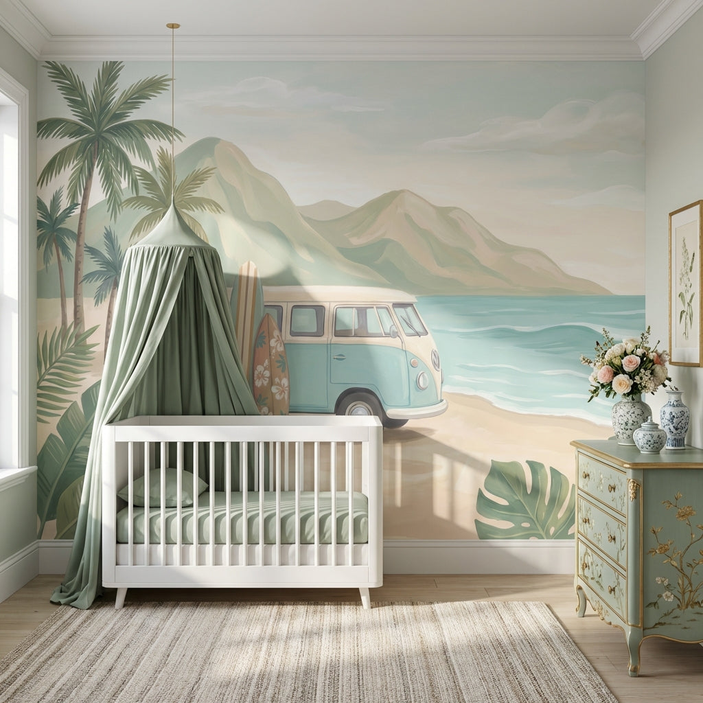 Cloudy Sky Wallpaper Retro Beach Wall Mural