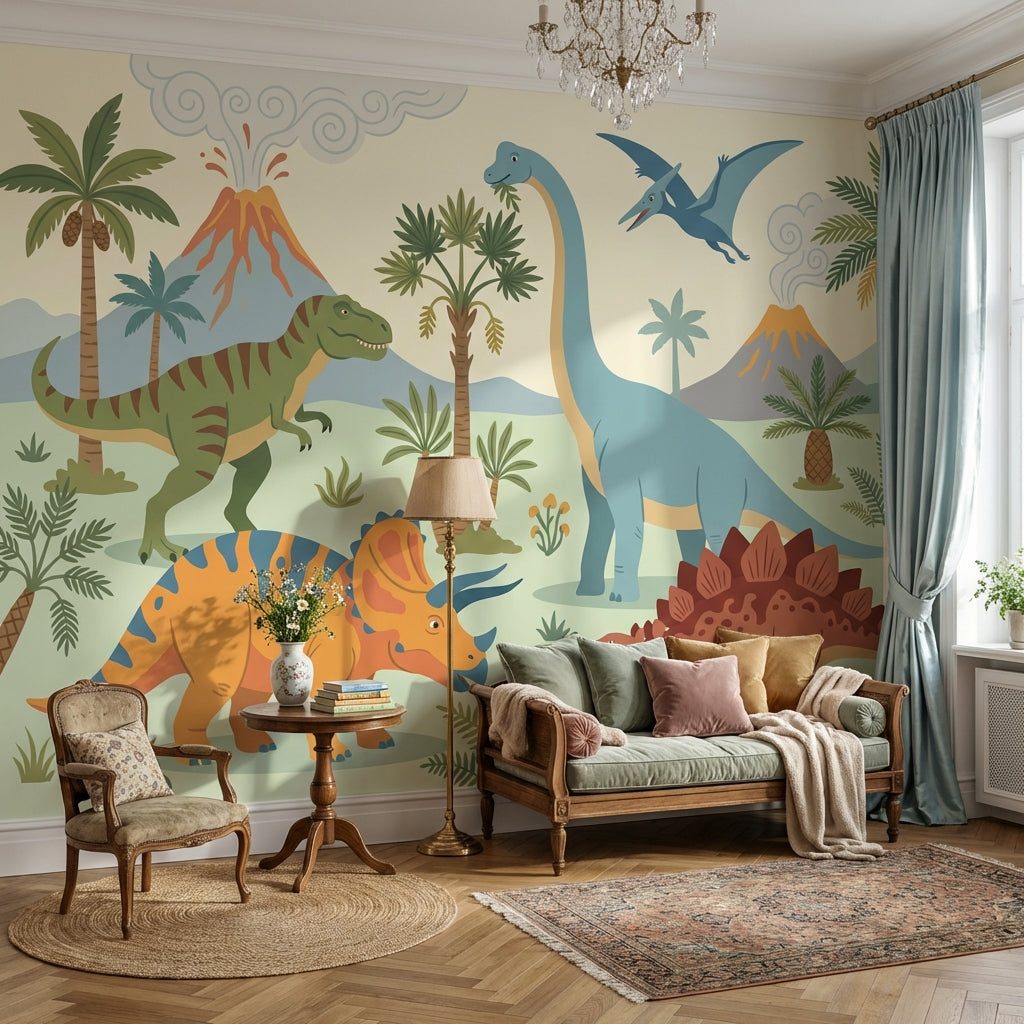 Dinosaur Adventure Wallpaper Prehistoric Volcano Wall Mural