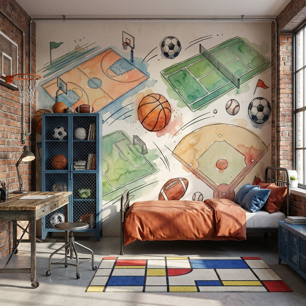Sports Illustration Wallpaper Watercolor Abstract Wall Mural
